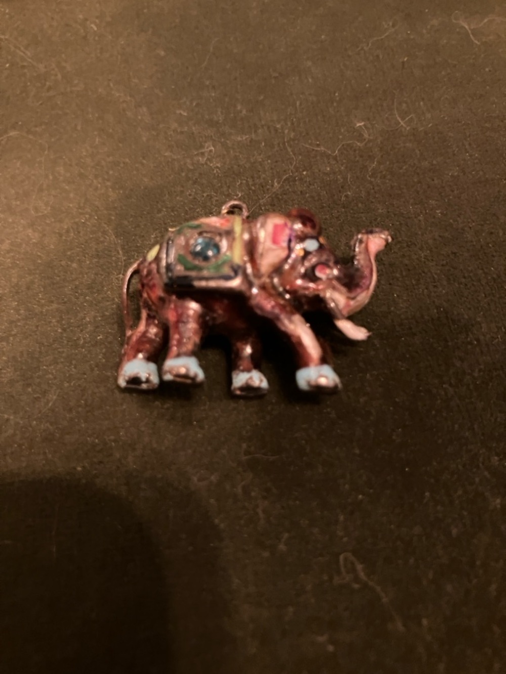 Hand-Painted Sterling Silver  Elephant Pendant- Sterling Silver and turquoise - Picture 5 of 5